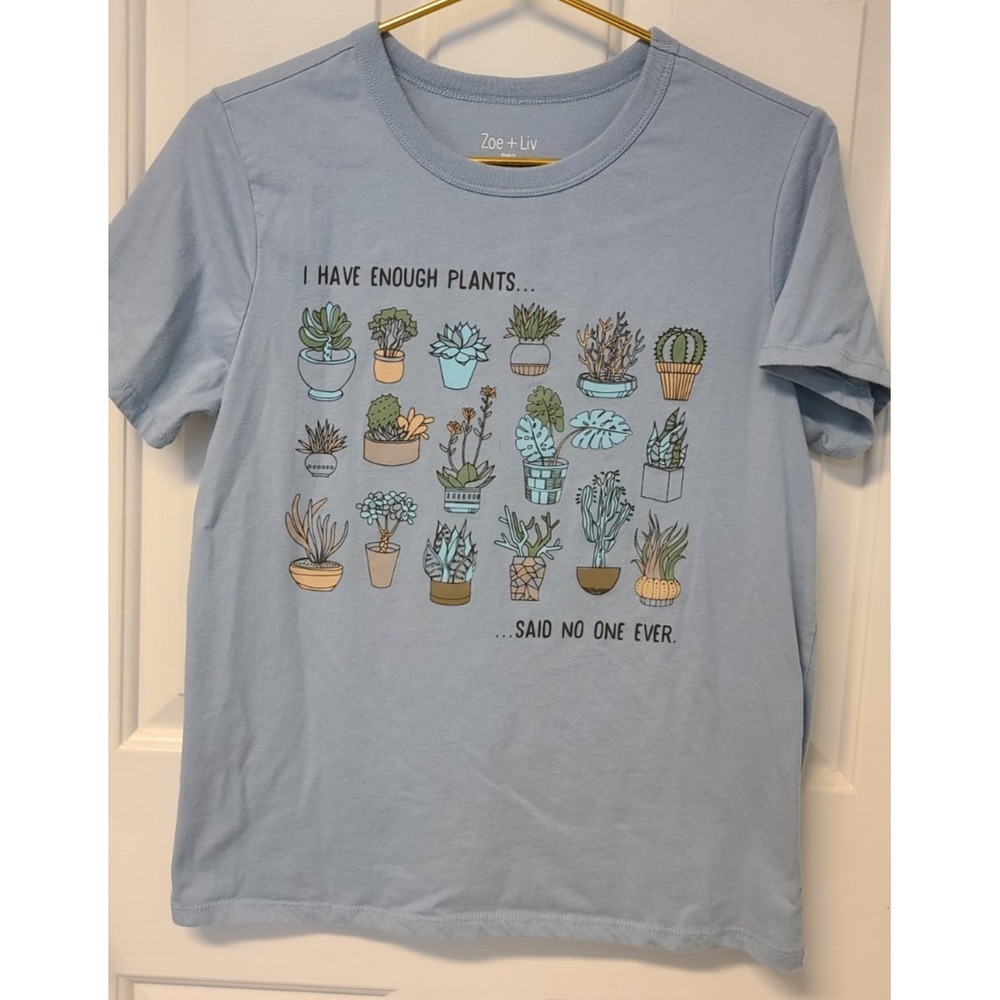 Womens Short Sleeve Graphic Tee Shirt Top Plants Blue Medium Plant Lady